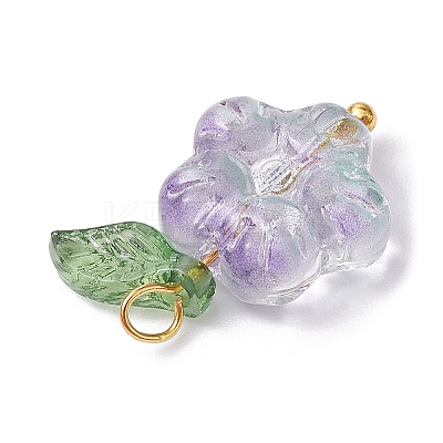Transparent Glass Flower & Acrylic Leaf Pendants PALLOY-JF02287-02-1