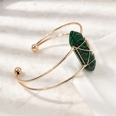 Brass Wire Wrapped Synthetic Malachite Hexagon Point Cuff Bangles for Women BJEW-L719-01G-06-1-1