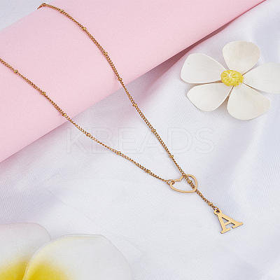 1Pc Letter & Heart Stainless Steel Lariat Necklaces for Women NJEW-LP0002-87G-A-1