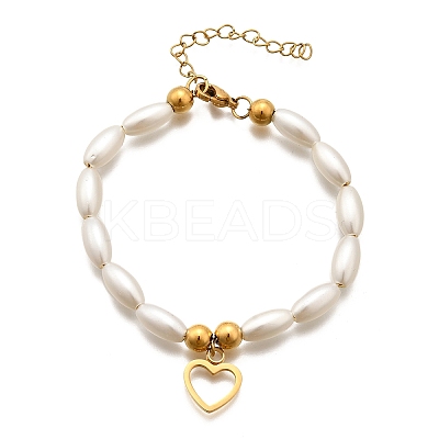 304 Stainless Steel Heart Charm Bracelets for Women BJEW-C098-09G-1