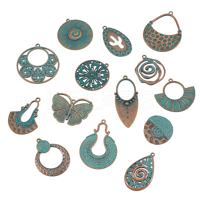 14Pcs 14 Styles Tibetan Style Alloy Pendants FIND-TA0010-61-1