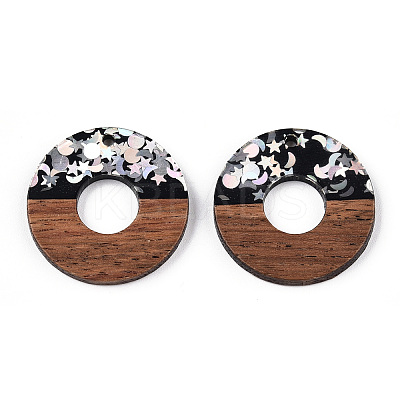 Opaque Resin & Walnut Wood Pendants RESI-N039-63C-1