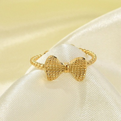 Bowknot 304 Stainless Steel Open Cuff Rings for Women LS-RJEW-G338-08G-1