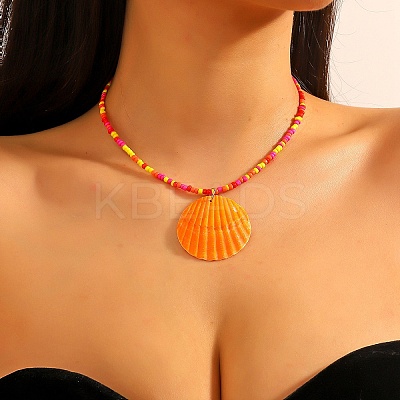 Summer Beach Natural Shell Pendant Glass Seed Beaded Necklaces for Women FS-WGEF253-08-1