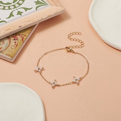 Shell Pearl Beaded Cross Link Bracelet BJEW-JB09313-1