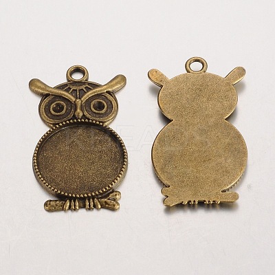 Owl Tibetan Style Alloy Pendant Cabochon Settings PALLOY-K109-86AB-NR-1