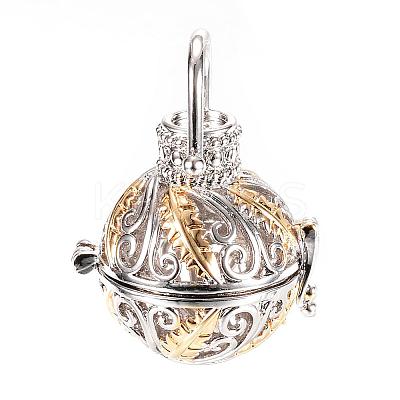 Rack Plating Brass Cage Pendants KK-R036-14-1