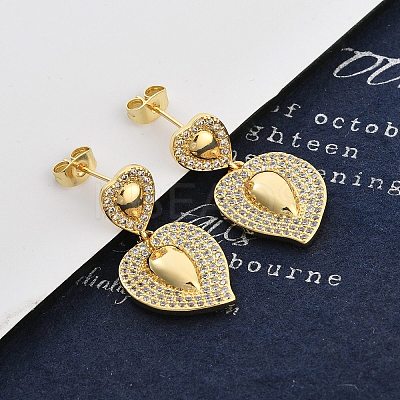 Brass Micro Pave Clear Cubic Zirconia Dangle Stud Earrings for Women LS-EJEW-F352-05G-02-1