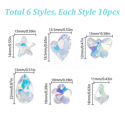 60Pcs 6 Styles Glass Charms GLAA-GO0001-24-1