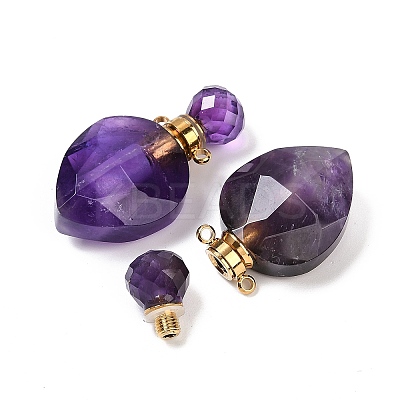 Natural Amethyst Faceted Teardrop Bottle Pendants G-A225-02G-05-1