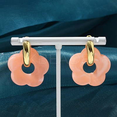 Brass Resin Flower Hoop Earrings for Women EJEW-U038-01G-1