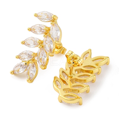 Leaf Brass Micro Pave Clear Cubic Zirconia Dangle Stud Earrings EJEW-F348-01G-1
