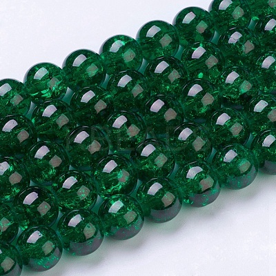 1Strand Dark Green Transparent Crackle Glass Round Beads Strands X-CCG-Q001-10mm-17-1