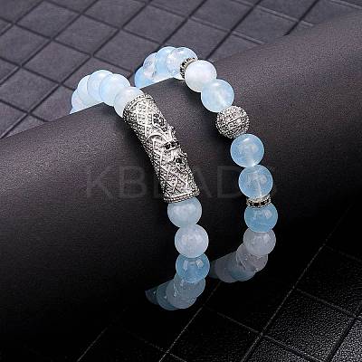 2Pcs 2 Style Natural Aquamarine Stretch Bracelets Set BJEW-SW00094-1