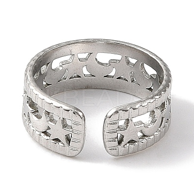 304 Stainless Steel Open Cuff Ring for Women RJEW-F166-13P-01-1