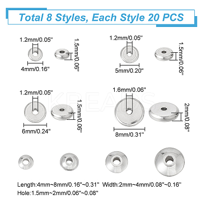 160Pcs 8 Style 201 & 304 Stainless Steel Spacer Beads STAS-UN0041-61-1