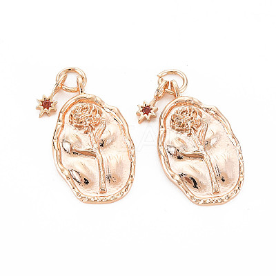 Mother's Day Brass Hyacinth Rhinestone Pendants X-KK-S364-213-1