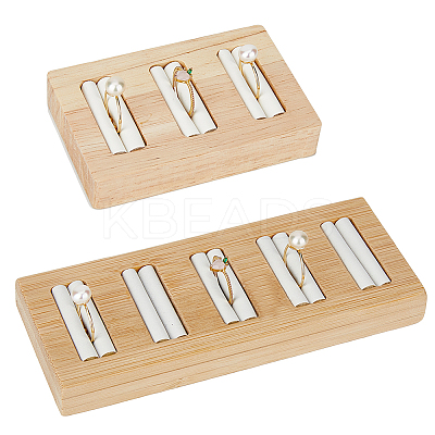 2Pcs 2 Styles Rectangle 5-Slot Bamboo & 3-Slot Wood Ring Display Tray Stands RDIS-HY0001-02A-1