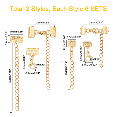 12 Sets 2 Style 304 Stainless Steel Chain Extender STAS-UN0030-42-1