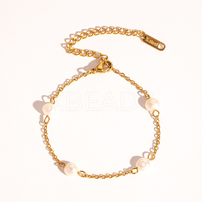 Simple and Elegant 304 Stainless Steel & Natural Freshwater Pearl Link Chain Bracelets & Necklaces Set for Women FO7311-1-1