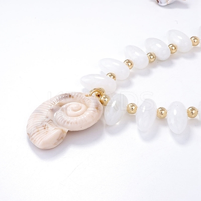 Summer Beach Resin Conch Shaped Pendant CCB Plastic Beaded Necklaces with Alloy End Chains LS-NJEW-D336-03B-G-1