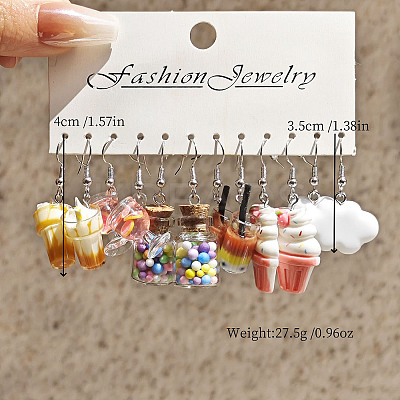 6 Styles Cute Miniature Dessert Food Resin Plastic Dangle Earrings Set FS-WGC6E73-01-1