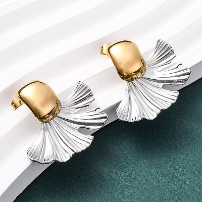 304 Stainless Steel Two Tone Stud Earrings for Women LS-EJEW-A136-01C-GP-1