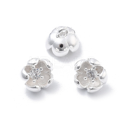 925 Sterling Silver Pave Clear Cubic Zirconia 3D Flower Charms STER-D302-12S-1