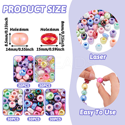 150Pcs 5 Styles UV Plating Rainbow Iridescent Acrylic European Beads MACR-TA0001-74-1
