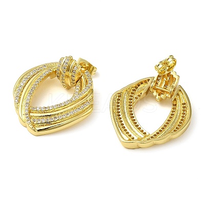 Twist Hollow Oval Clear Cubic Zirconia Dangle Stud Earrings EJEW-G373-06G-1