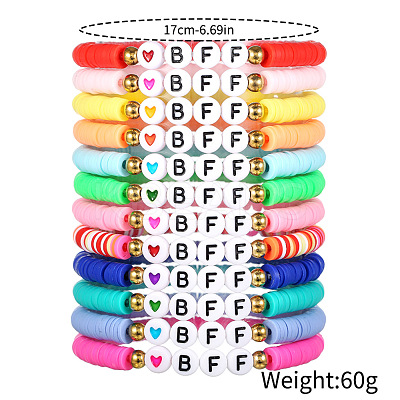 12Pcs Alloy & Polymer Clay & Resin Beaded Stretch Bracelets Set for Frinedship FS-WG9EC10-01-1