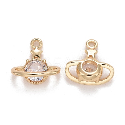Rack Plating Brass Micro Pave Clear Cubic Zirconia Charms KK-E267-11LG-1