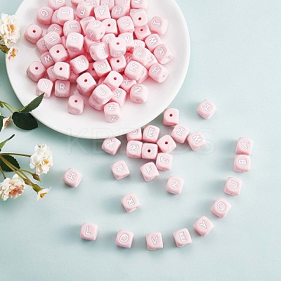 20Pcs Pink Cube Letter Silicone Beads 12x12x12mm Square Dice Alphabet Beads with 2mm Hole Spacer Loose Letter Beads for Bracelet Necklace Jewelry Making JX435Q-1
