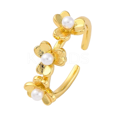 Flower Brass Open Cuff Rings for Women LS-RJEW-G341-01G-1