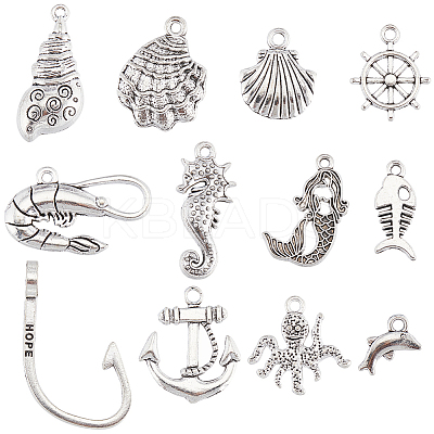 72Pcs 12 Styles Tibetan Style Alloy Charms FIND-SC0007-72-1