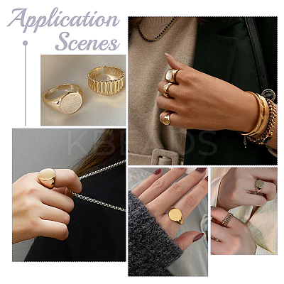 4Pcs 2 Colors Brass Flat Round Signet Ring RJEW-UN0002-60-1