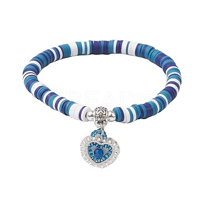 Natural Gemstone & MIYUKI Seed Beads Heart Charm Bracelets BJEW-MZ00084-1