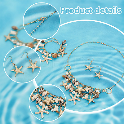 Natural Shell & Starfish Beach Jewelry Set SJEW-PH0001-14-1
