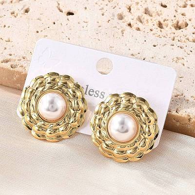201 Stainless Steel Flat Round Stud Earrings EJEW-P304-06G-1