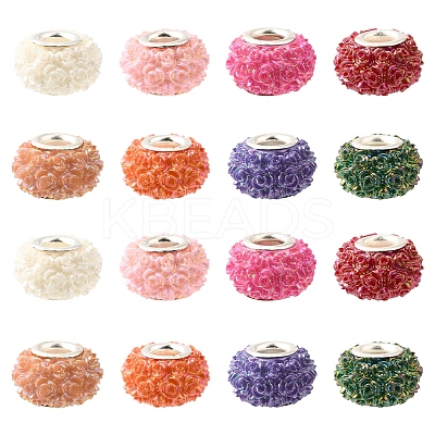 32Pcs 8 Colors AB Color Resin Rose Flower European Beads RESI-FS0002-04-1