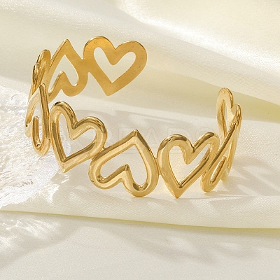 304 Stainless Steel Cuff Bangles for Women LS-BJEW-Z130-01G-1