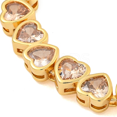 Rack Plating Brass Pave Cubic Zirconia Heart Link Bracelets BJEW-Q347-05G-03-1