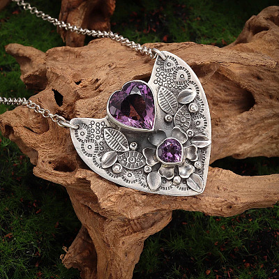 Alloy Amethyst Rhinestone Heart Pendant Necklaces for Women FS-WG5DD6E-01-1
