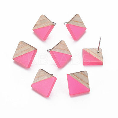 Transparent Resin & Wood Stud Earrings EJEW-N017-005A-A06-1