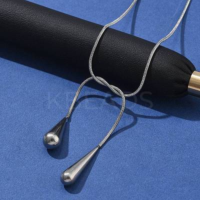 304 Stainless Steel Snake Chain Lariat Necklaces with Teardrop Ends NJEW-D300-02G-1