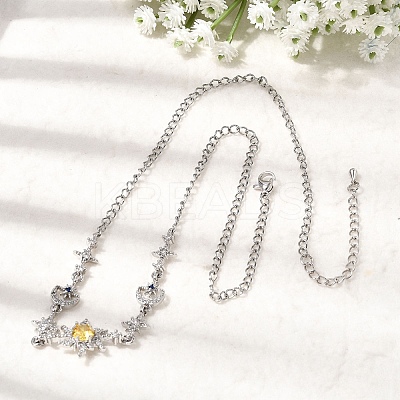 Brass Micro Pave Cubic Zirconia Sun & Moon & Star Pendant Necklaces NJEW-B157-17P-1