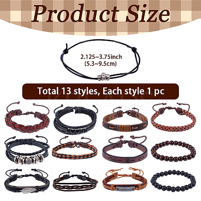 13Pcs 5 Styles PU Imitation Leather Braided Bracelets for Women Men BJEW-CL0001-22-1