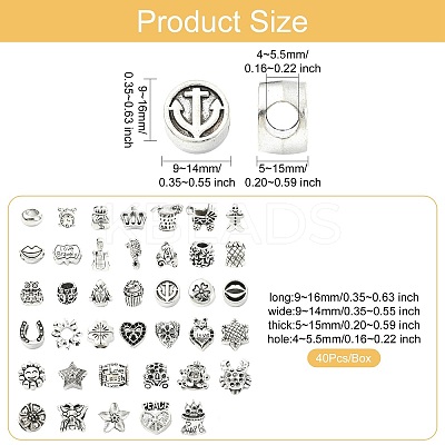 40 Pcs Tibetan Style Alloy European Beads FIND-CJ0004-38-1