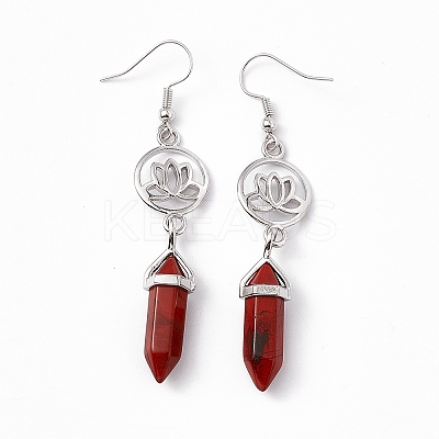 Gemstone Bullet with Lotus Dangle Earrings EJEW-I276-07P-1