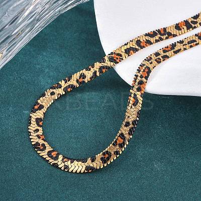 304 Stainless Steel Leopard Print Flat Snake Chain Necklaces for Women NJEW-A044-02B-G-01-1